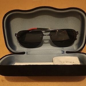 Gucci Black and Red Aviator Sunglasses GG 0397S 001